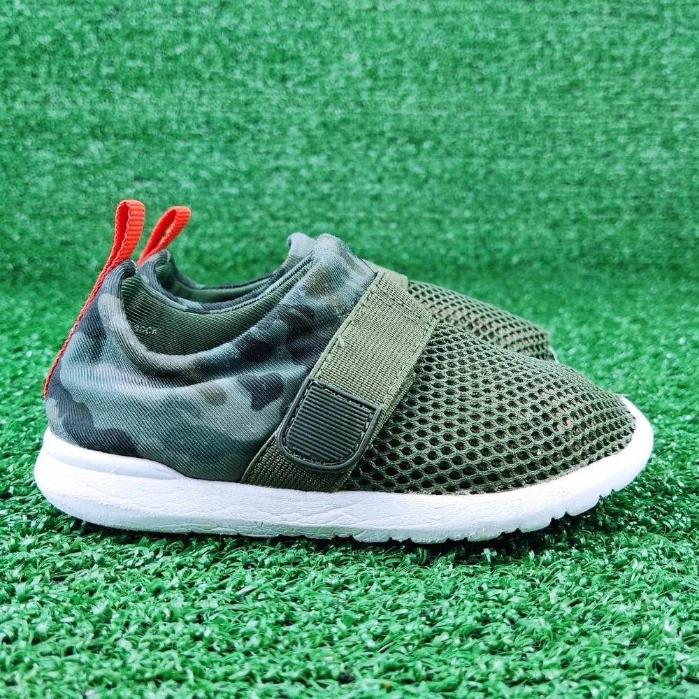 Cat & Jack Sneakers Kids Size 7 Green Camo Mesh Slip On Hook Loop Strap Shoes